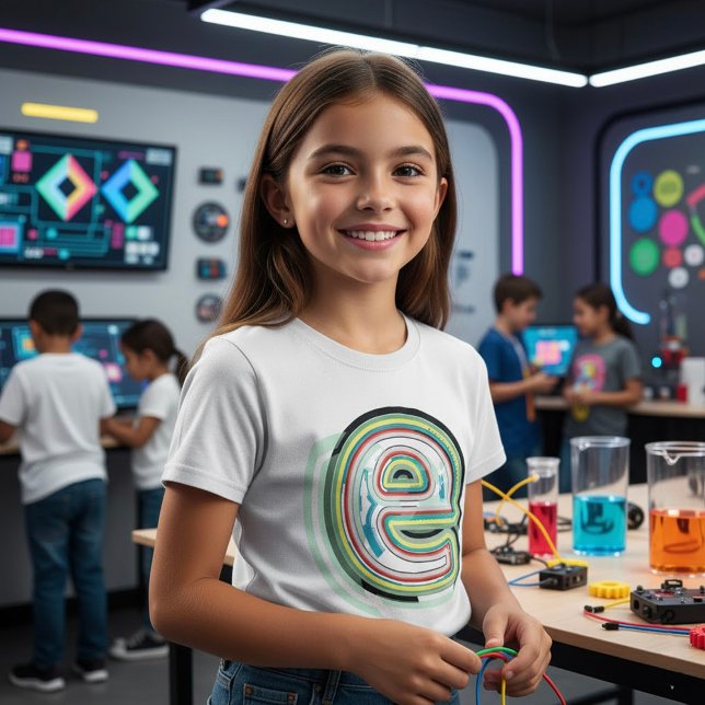 Multifärgad Brev E Abstrakt Modern typografi T Shirt (Skapare uppladdad)