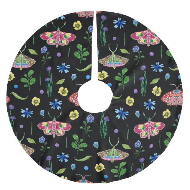 Multifärgad Butterflies: Bright Sömlös Mönster Julgransmatta Borstad Polyester (Framsidan)