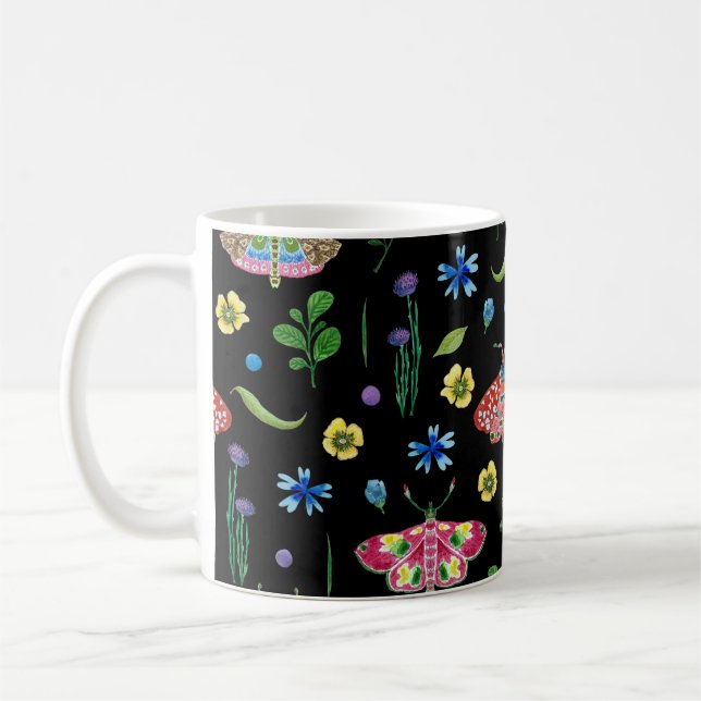 Multifärgad Butterflies: Bright Sömlös Mönster Kaffemugg (Vänster)