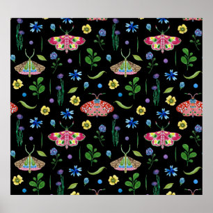 Multifärgad Butterflies: Bright Sömlös Mönster Poster