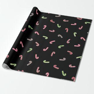 Multifärgad Candy cane Mönster Black Presentpapper