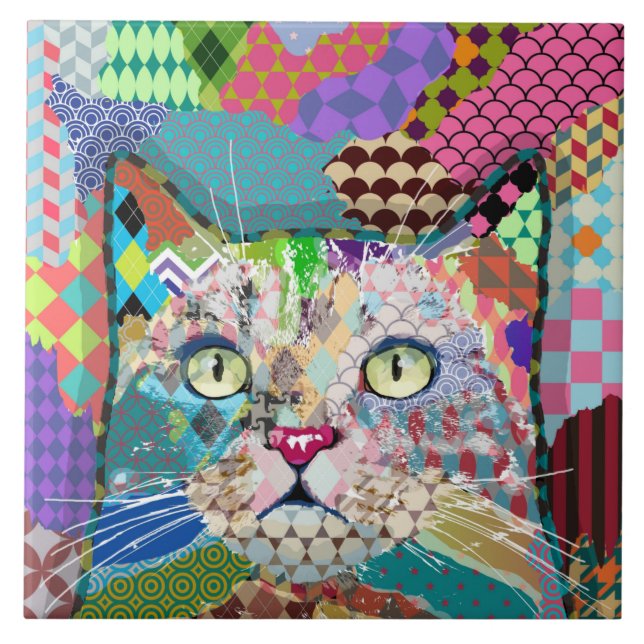 Multifärgad cat 671 Mönster Kakelplatta (Framsidan)