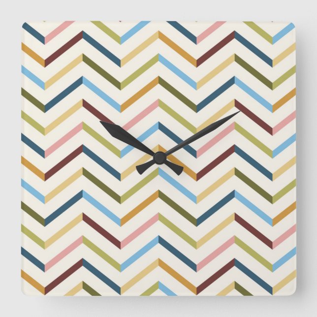 Multifärgad Chevron Clock Fyrkantig Klocka (Framsida)