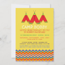 Multifärgad Chevron Tipi, Camping Birthday Inbjudningar