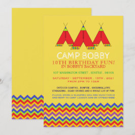 Multifärgad Chevron Tipi, Camping Birthday Inbjudningar