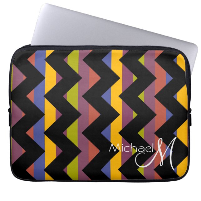 Multifärgad Chevron Zigzag Anpassningsbar Monogram Laptop Sleeve (Framsidan)