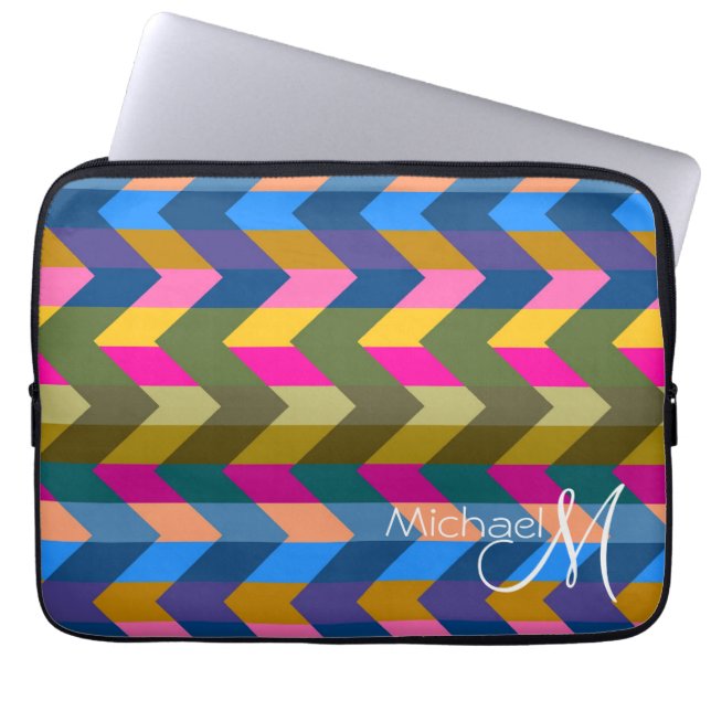 Multifärgad Chevron Zigzag Anpassningsbar Monogram Laptop Sleeve (Framsidan)