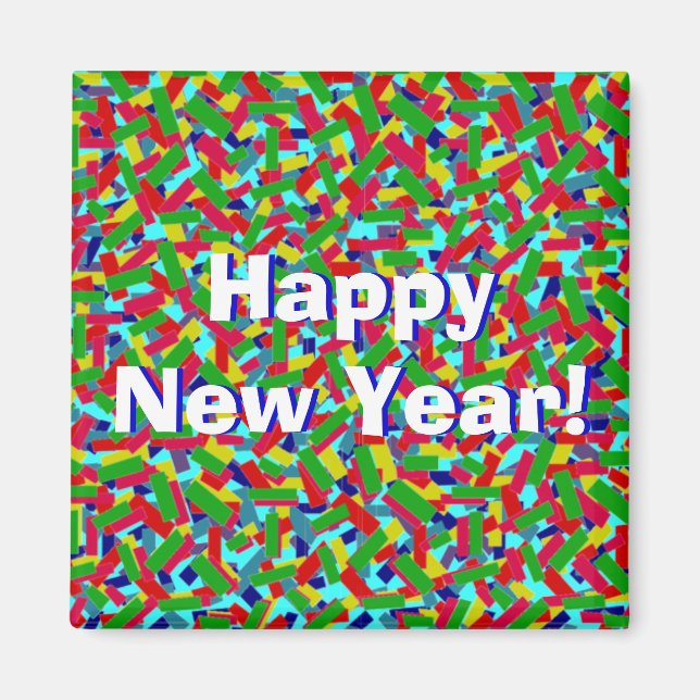 Multifärgad Confetti "Gott nytt år!" Magnet (Framsidan)