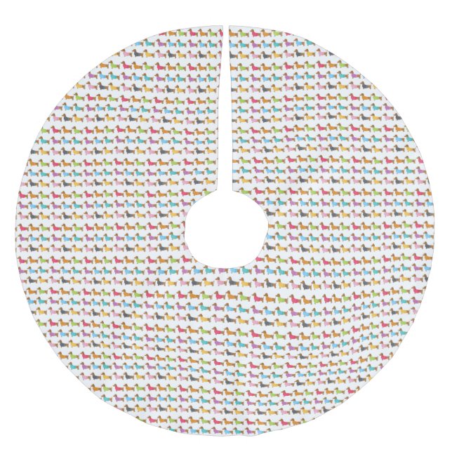 Multifärgad Dachshund Julgran Skirt Julgransmatta Borstad Polyester (Framsidan)