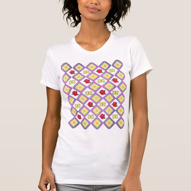Multifärgad Diamond Dot Mönster med Ro Butterfly T Shirt (Framsida)