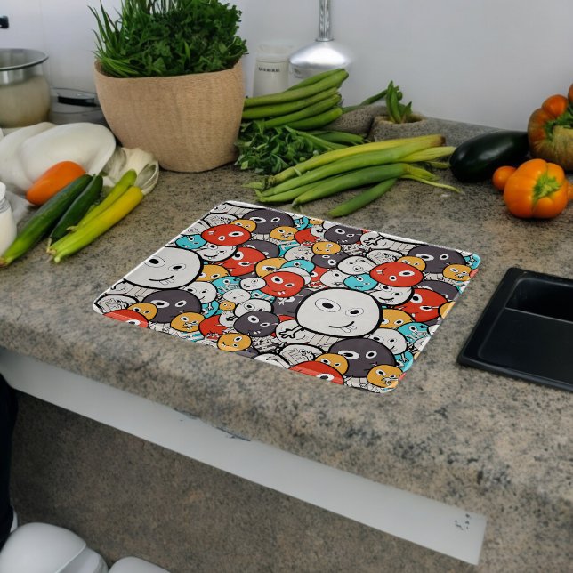 Multifärgad Doodle Monster Ansikte (Chopping Board)