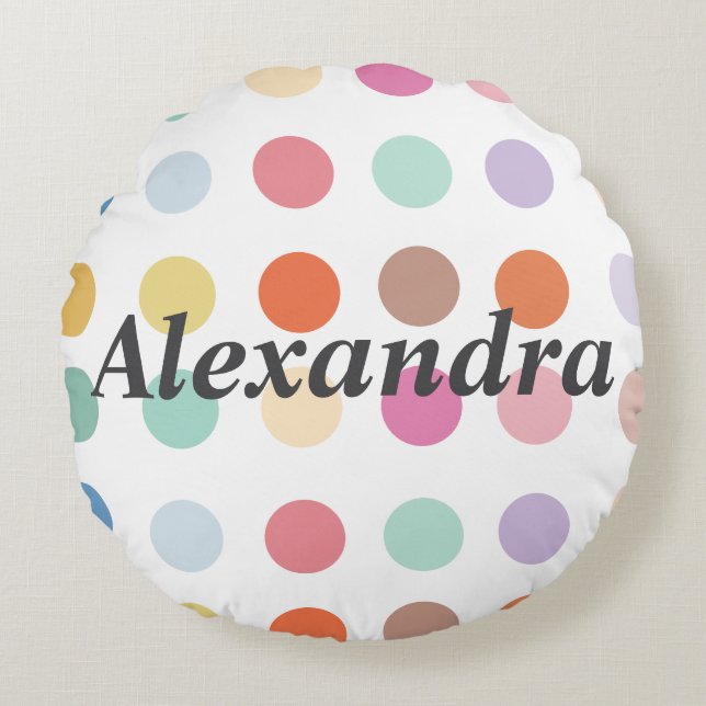 Multifärgad Dots Mönster Rund Kudde (Framsidan)