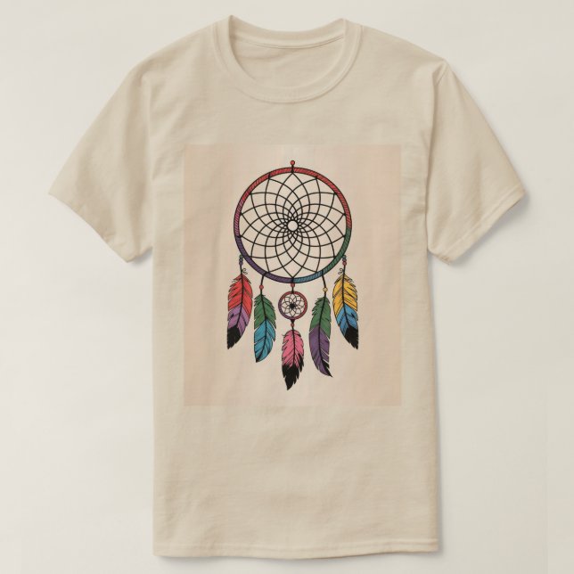 Multifärgad Dreamcatcher Guld Background T Shirt (Design framsida)