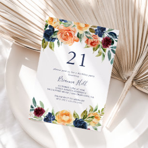 Multifärgad Elegant Blommigt 21:a födelsedag Party Inbjudningar