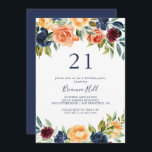 Multifärgad Elegant Blommigt 21:a födelsedag Party Inbjudningar<br><div class="desc">Den här multifärgadens elegant-blommigt 21:a födelsedagsinbjudan är perfekt för ett modernt födelsedagsfirande. Utformningen kännetecknas av rosa,  ,  gult,  burgundi,  rött,  indigoblommor och gröntens bladverk,  inspirerande naturskönhet.</div>