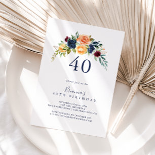 Multifärgad Elegant Blommigt 40:e födelsedag Party Inbjudningar