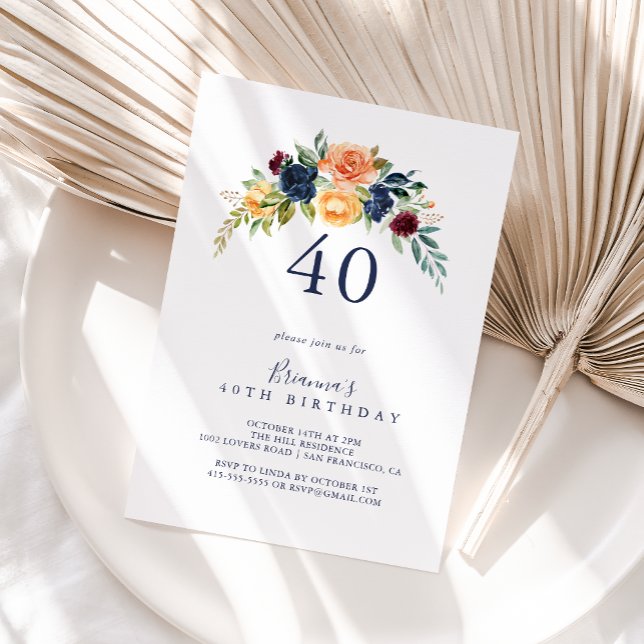 Multifärgad Elegant Blommigt 40:e födelsedag Party Inbjudningar (Skapare uppladdad)