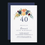 Multifärgad Elegant Blommigt 40:e födelsedag Party Inbjudningar<br><div class="desc">Den här multifärgadens elegant-blommigt 40-årsfestinbjudan är perfekt för en modern födelsedagsfest. Utformningen kännetecknas av rosa,  ,  gult,  burgundi,  rött,  indigoblommor och gröntens bladverk,  inspirerande naturskönhet.</div>