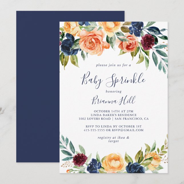 Multifärgad Elegant Blommigt Baby Sprinkle-inbjuda Inbjudningar (Fram/baksida)