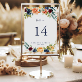 Multifärgad Elegant Blommigt Bröllop Bordsnummer