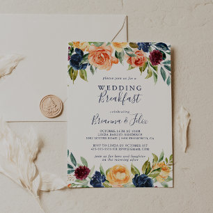 Multifärgad Elegant Blommigt Bröllop Breakfast Inbjudningar