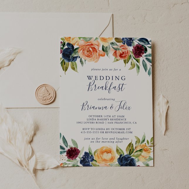 Multifärgad Elegant Blommigt Bröllop Breakfast  Inbjudningar (Skapare uppladdad)
