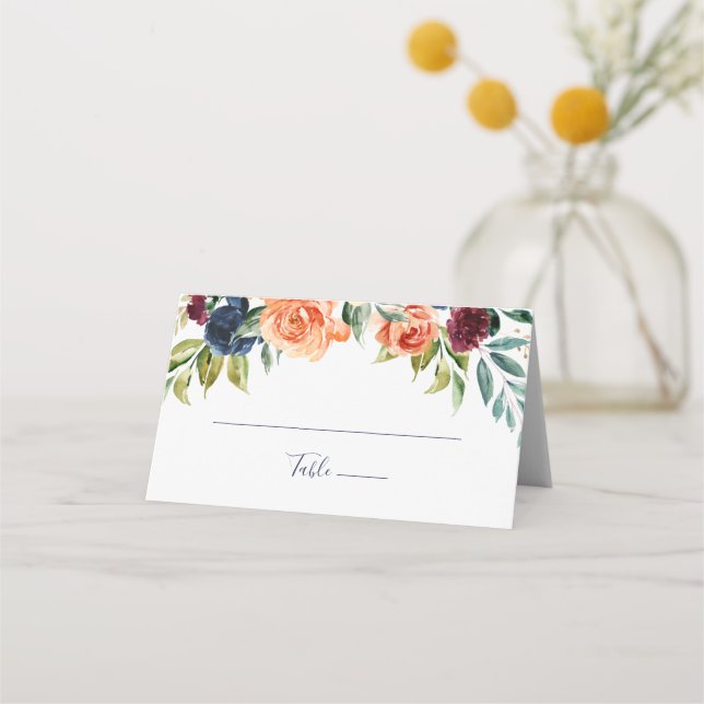 Multifärgad Elegant Blommigt Bröllop Monteringskor Placeringskort (Framsida)
