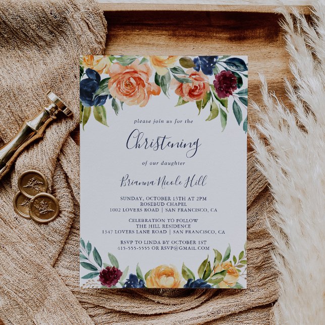 Multifärgad Elegant Blommigt Christening-inbjudan Inbjudningar (Skapare uppladdad)