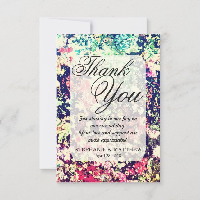 Multifärgad Elegant Blommigt Collage Mönster Tack Kort (Framsida)