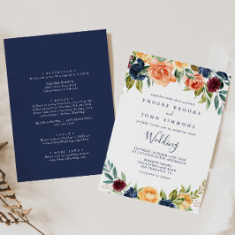 Multifärgad Elegant Blommigt Front & Back Bröllop  Inbjudningar