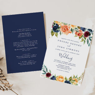 Multifärgad Elegant Blommigt Front & Back Bröllop Inbjudningar