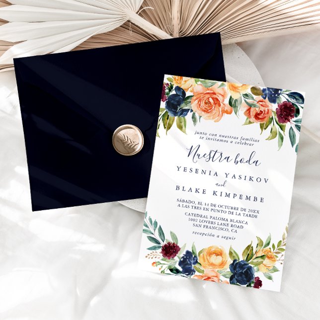 Multifärgad Elegant Blommigt Nuestra Boda Bröllop Inbjudningar (Skapare uppladdad)