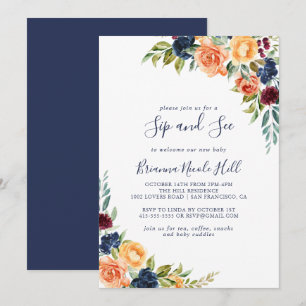 Multifärgad Elegant Blommigt Sip och se Inbjudningar