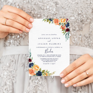 Multifärgad Elegant Blommigt Spanska Bröllop Inbjudningar