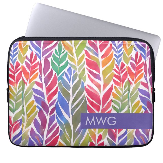 Multifärgad Feather Mönster Monogram ipad sleeve (Framsidan)