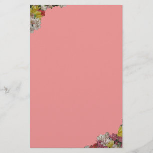 Multifärgad Flowers on Rosa Stationery Brevpapper