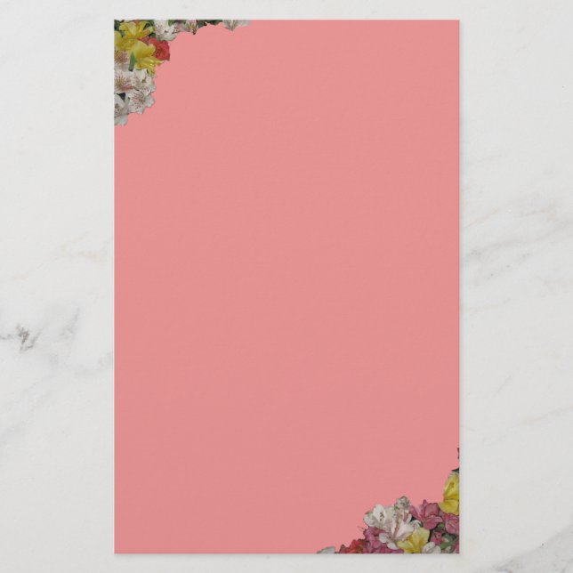 Multifärgad Flowers on Rosa Stationery Brevpapper (Framsida)