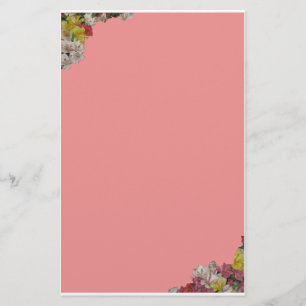 Multifärgad Flowers on Rosa Stationery Brevpapper