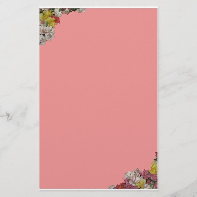 Multifärgad Flowers on Rosa Stationery Brevpapper (Framsida)