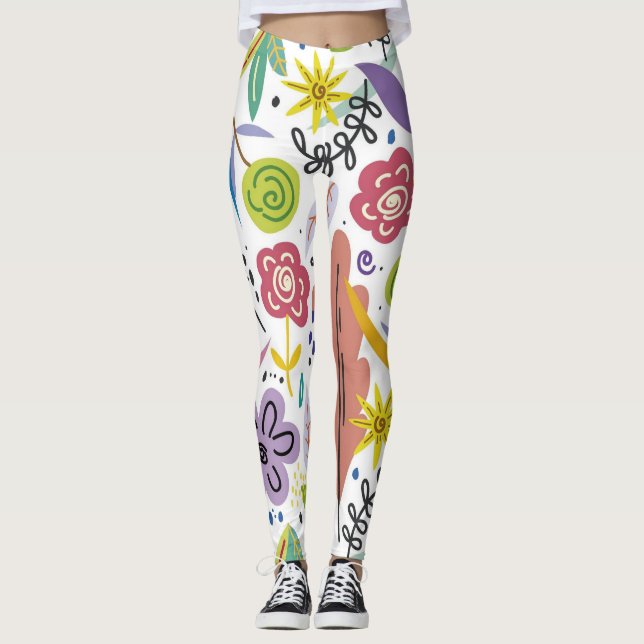 Multifärgad Flowers Vår-bakgrund Leggings (Framsida)