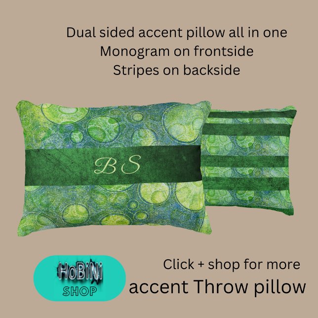 multifärgad för dubbelsidig abstrakt med blå grönt prydnadskudde (Dual sided accent throw pillow all in one
Monogram on frontside
Stripes on backside)