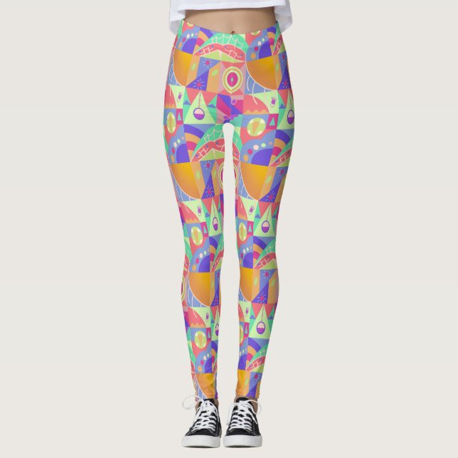 Multifärgad för geometrisk funky Kvinnor Leggings (Framsida)