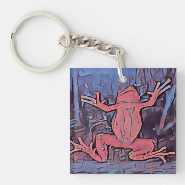 Multifärgad Frog Keychain Red Square (Framsidan)