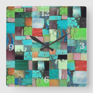 Multifärgad Gemstone Mosaic look Clock Turcos Fyrkantig Klocka