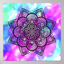 Multifärgad Geometric Blommigt Mandala Art-utskrif Poster