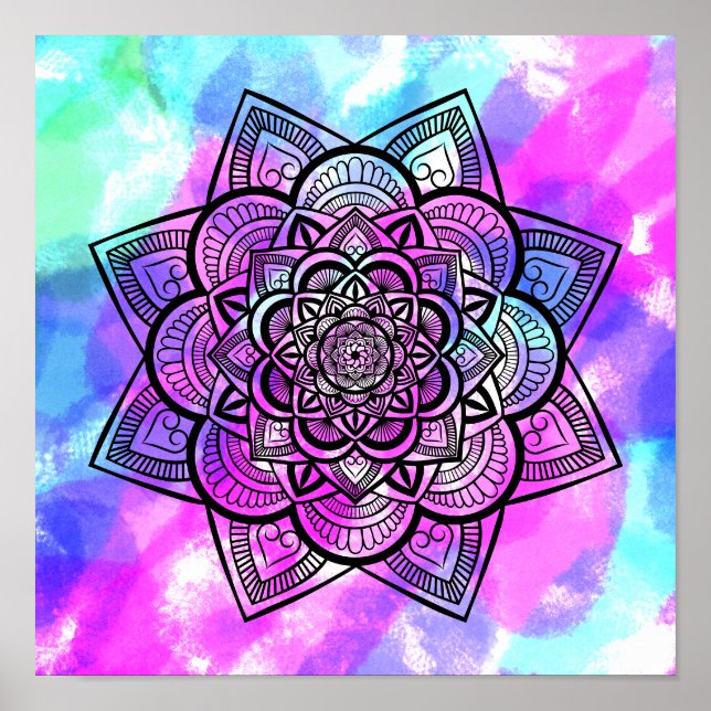 Multifärgad Geometric Blommigt Mandala Art-utskrif Poster (Framsidan)