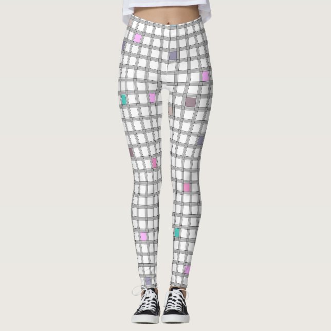 Multifärgad geometrisk kontrollerad Mönster Leggings (Framsida)