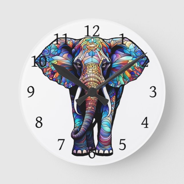 Multifärgad Glas Elephant 3 Rund Klocka (Framsida)