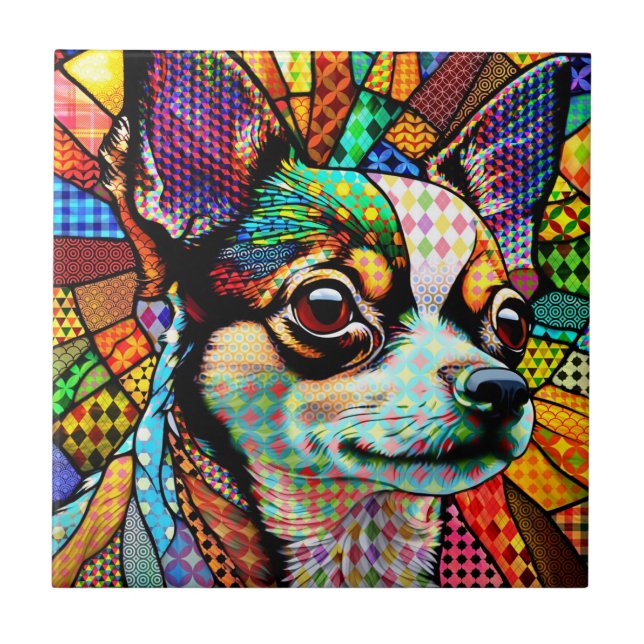 Multifärgad Glass Chihuahua Hund 171 Kakelplatta (Framsidan)