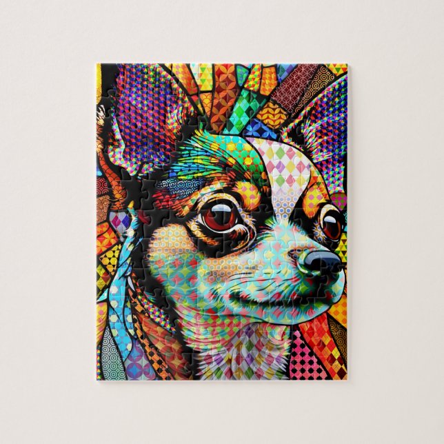 Multifärgad Glass Chihuahua Hund 171 Pussel (Vertikal)